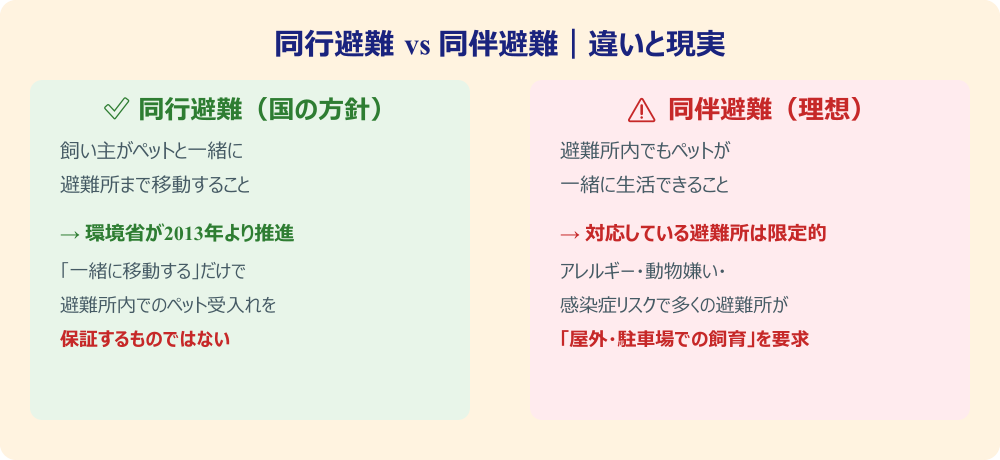 同行避難と同伴避難の違いを示す図